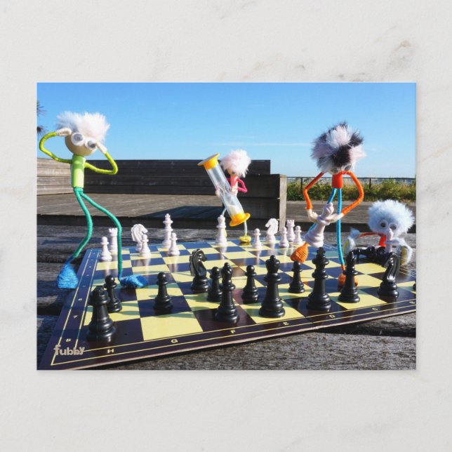 Fubby playing chess game. postcard (Front)