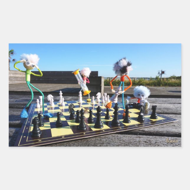 Fubby playing chess game. rectangular sticker (Front)