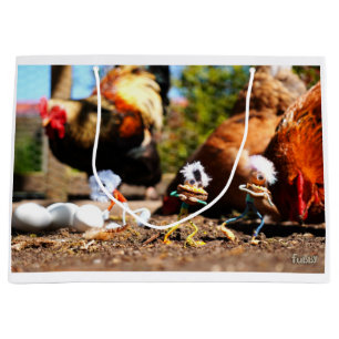 Fubby playing with the chickens and rooster. large gift bag