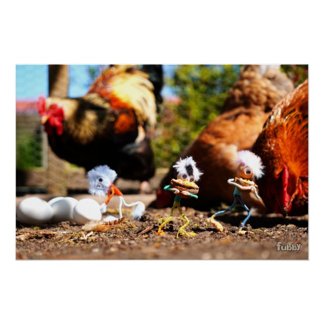 Fubby playing with the chickens and rooster. poster (Front)