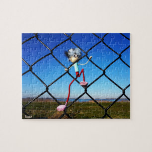Fubby puppet climbing up the fence. jigsaw puzzle