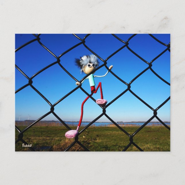 Fubby puppet climbing up the fence. postcard (Front)