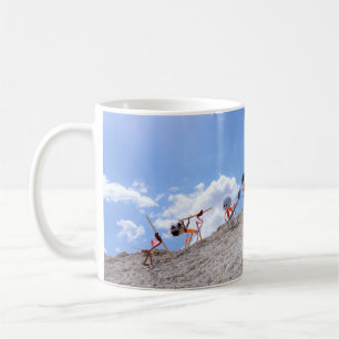Fubby puppetets on the ski slopes, with a fall. coffee mug