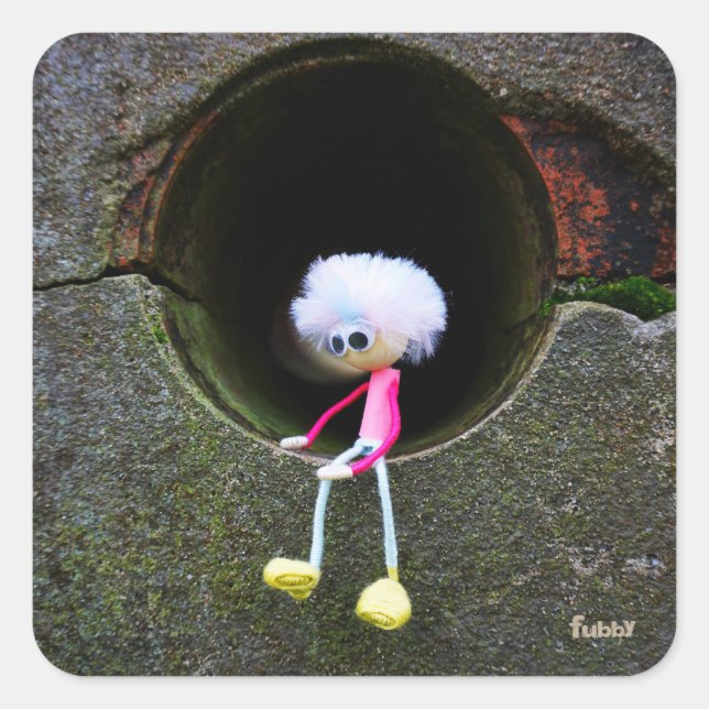 Fubby puppetry sitting in a wall. square sticker (Front)