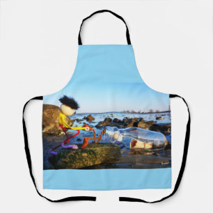 Fubby with bottle post on the coast. apron