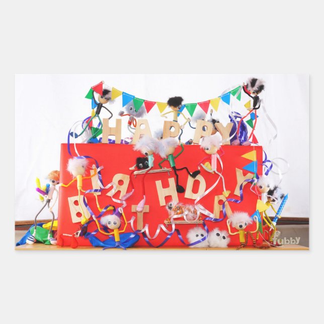 Fubby's celebrating for birthday. rectangular sticker (Front)