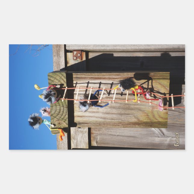 Fubby's climbing a birdhouse. rectangular sticker (Front)