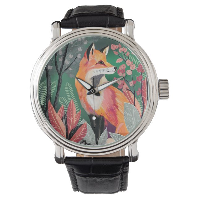 Fuchs Zauberwald Hand-Painted Nature Illustrations Watch (Front)