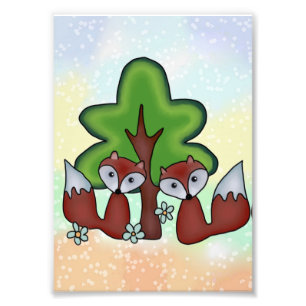 Füchse mit Baum  Fotodruck Photo Print