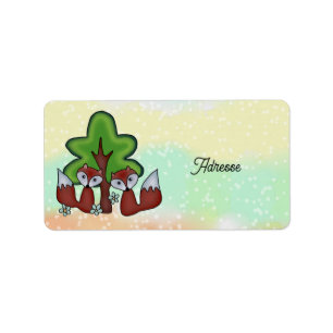 Füchse mit Baum Label