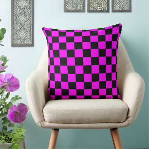 Fuchsia 80s Black Chequered Cushion