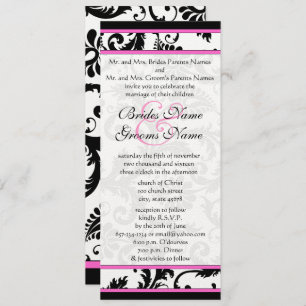 Fuchsia 9x4 Damask Swirls Wedding Invitation