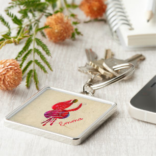 Fuchsia abstract watercolor floral key ring