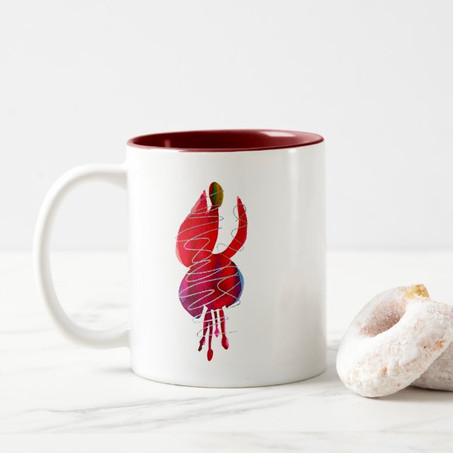 Fuchsia abstract watercolor floral Two-Tone coffee mug (With Donut)