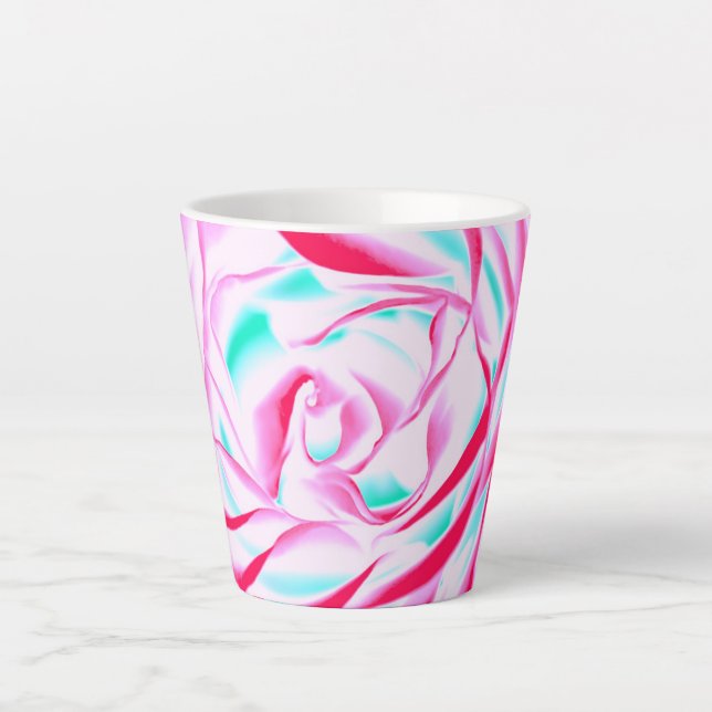 Fuchsia and Aqua Floral Design Latte Mug (Front)