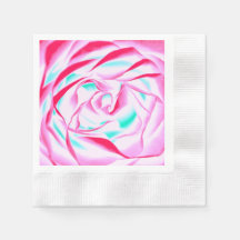 Fuchsia and Aqua Floral Print Paper Napkin