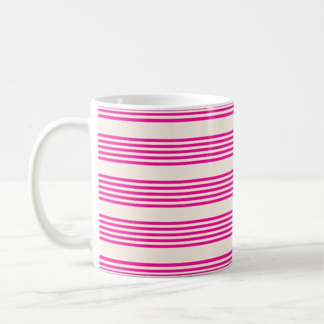 Fuchsia and beige five stripes pattern coffee mug (Left)