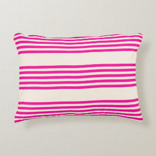 Fuchsia and beige five stripes pattern decorative cushion