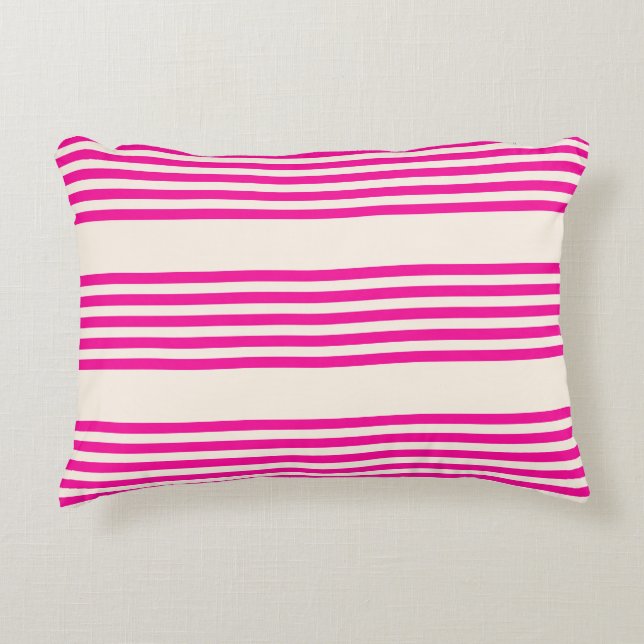 Fuchsia and beige five stripes pattern decorative cushion (Front)
