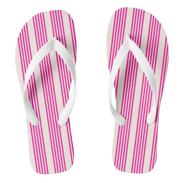 Fuchsia and beige five stripes pattern flip flops (Footbed)