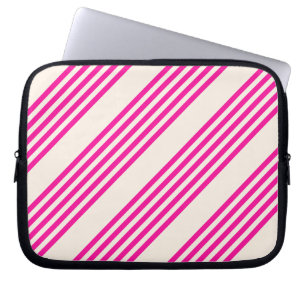 Fuchsia and beige five stripes pattern laptop sleeve