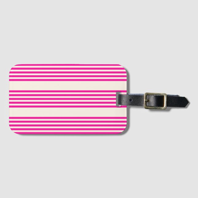 Fuchsia and beige five stripes pattern luggage tag (Front Horizontal)