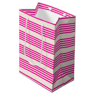 Fuchsia and beige five stripes pattern medium gift bag