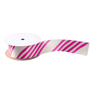 Fuchsia and beige five stripes pattern satin ribbon