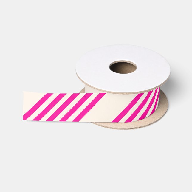 Fuchsia and beige five stripes pattern satin ribbon (Spool)