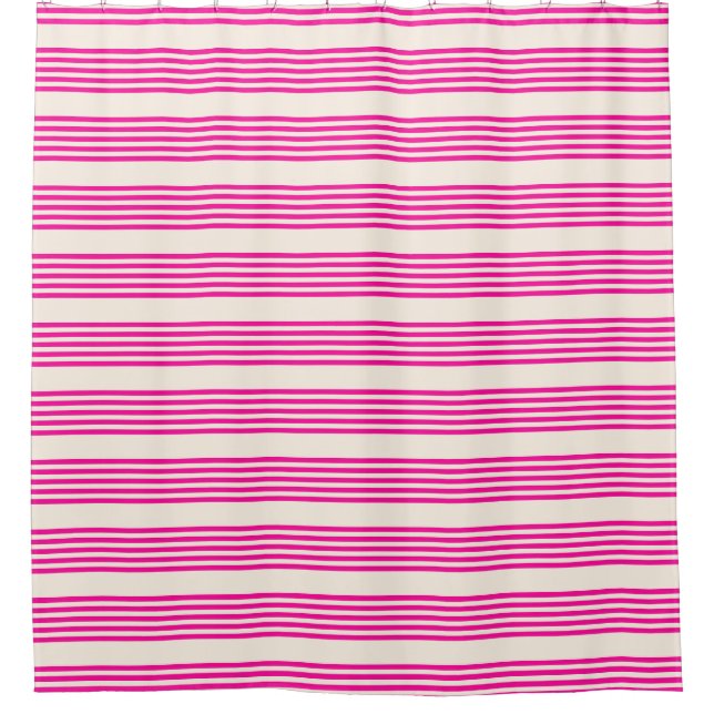 Fuchsia and beige five stripes pattern shower curtain (Front)