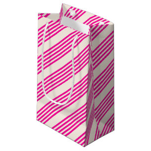 Fuchsia and beige five stripes pattern small gift bag