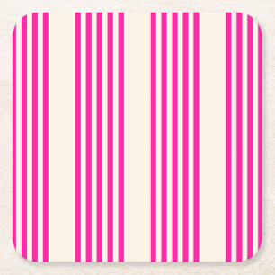 Fuchsia and beige five stripes pattern square paper coaster