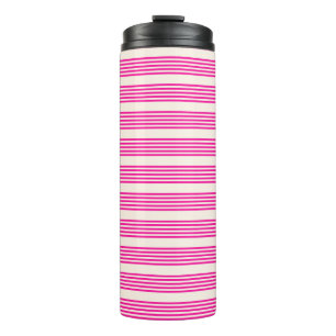 Fuchsia and beige five stripes pattern thermal tumbler