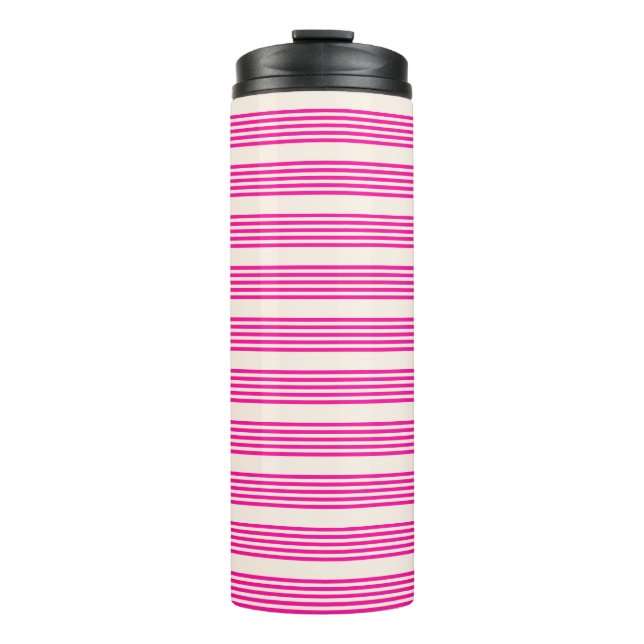 Fuchsia and beige five stripes pattern thermal tumbler (Front)