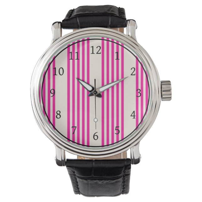 Fuchsia and beige five stripes pattern watch (Front)