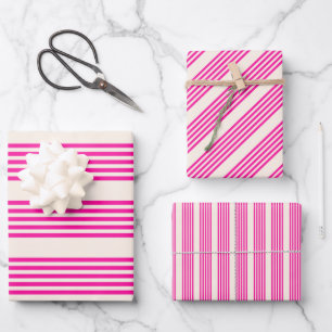 Fuchsia and beige five stripes pattern wrapping paper sheet
