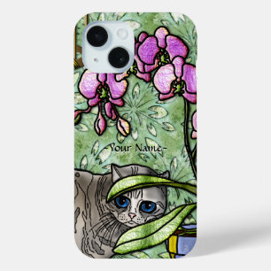 Fuchsia and Big-Eyed Kitty - Personalised iPhone 15 Case