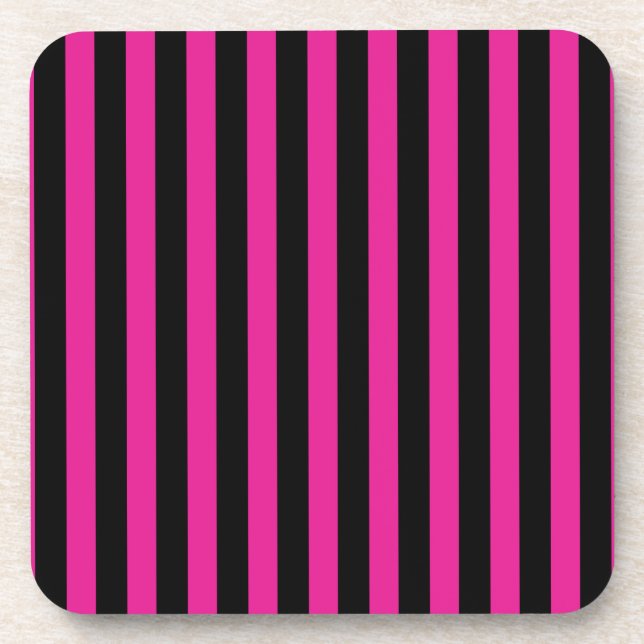 Fuchsia and black candy stripes coaster (Front)