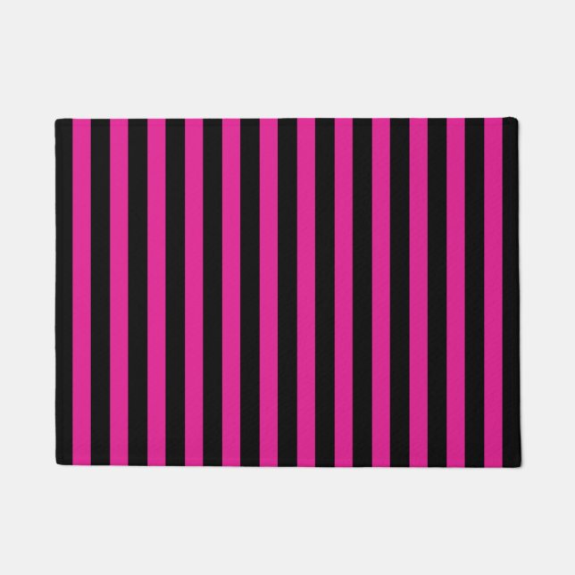 Fuchsia and black candy stripes doormat (Front)
