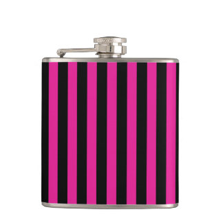 Fuchsia and black candy stripes hip flask