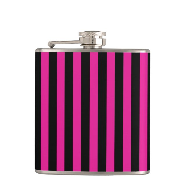 Fuchsia and black candy stripes hip flask (Front)