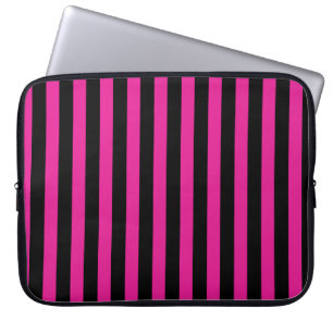 Fuchsia and black candy stripes laptop sleeve
