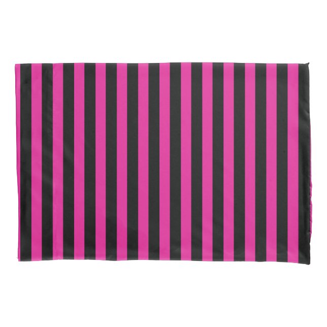 Fuchsia and black candy stripes pillowcase (Front)