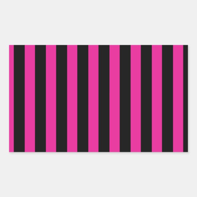 Fuchsia and black candy stripes rectangular sticker (Front)