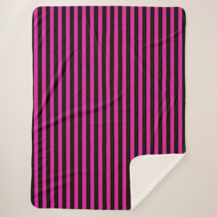 Fuchsia and black candy stripes sherpa blanket