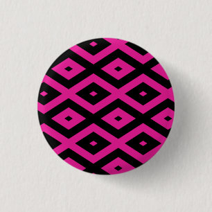 Fuchsia and black diamond pattern 3 cm round badge
