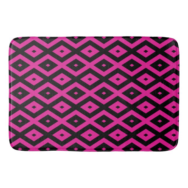 Fuchsia and black diamond pattern bath mat (Front)