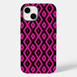 Fuchsia and black diamond pattern Case-Mate iPhone 14 case