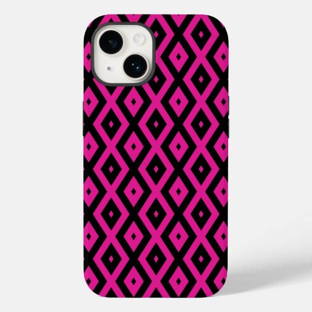 Fuchsia and black diamond pattern Case-Mate iPhone case (Back)