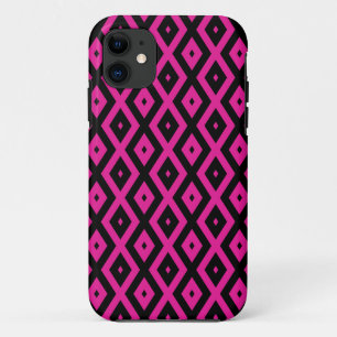 Fuchsia and black diamond pattern iPhone 11 case